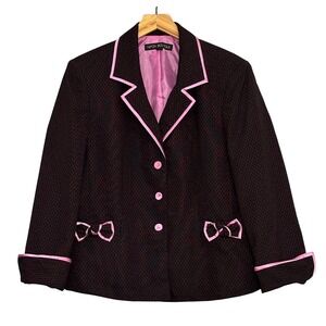 Nipon Boutique Womens Jacket 16 Black Pink Bow Trim Blazer Coquette Professional
